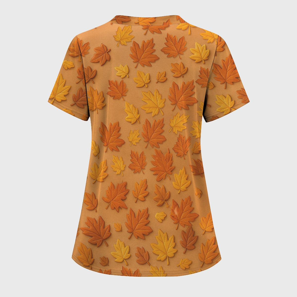 Fall Leaves Nurse Scrub Top - Pumpkin Bow and Stethoscope Design - CNA RN LPN Healthcare Worker Gift