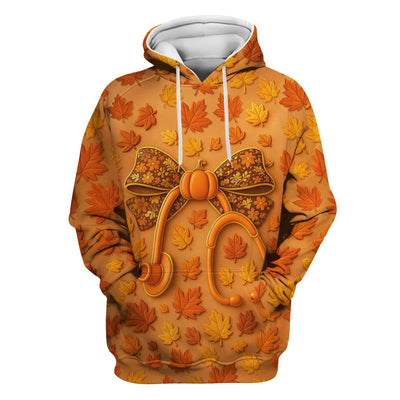 Fall Leaves Nurse Scrub Top - Pumpkin Bow and Stethoscope Design - CNA RN LPN Healthcare Worker Gift
