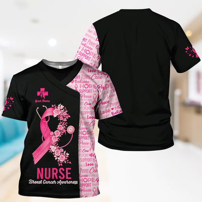 Custom Breast Cancer Awareness Nurse Shirt - Pink Ribbon Christian Faith Graphic Tee - Gift for CNA RN LPN