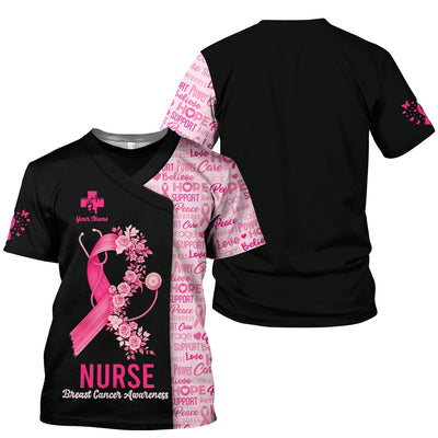 Custom Breast Cancer Awareness Nurse Shirt - Pink Ribbon Christian Faith Graphic Tee - Gift for CNA RN LPN