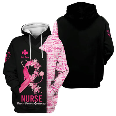 Custom Breast Cancer Awareness Nurse Shirt - Pink Ribbon Christian Faith Graphic Tee - Gift for CNA RN LPN