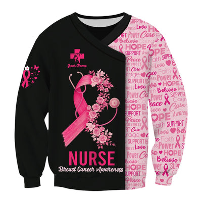 Custom Breast Cancer Awareness Nurse Shirt - Pink Ribbon Christian Faith Graphic Tee - Gift for CNA RN LPN