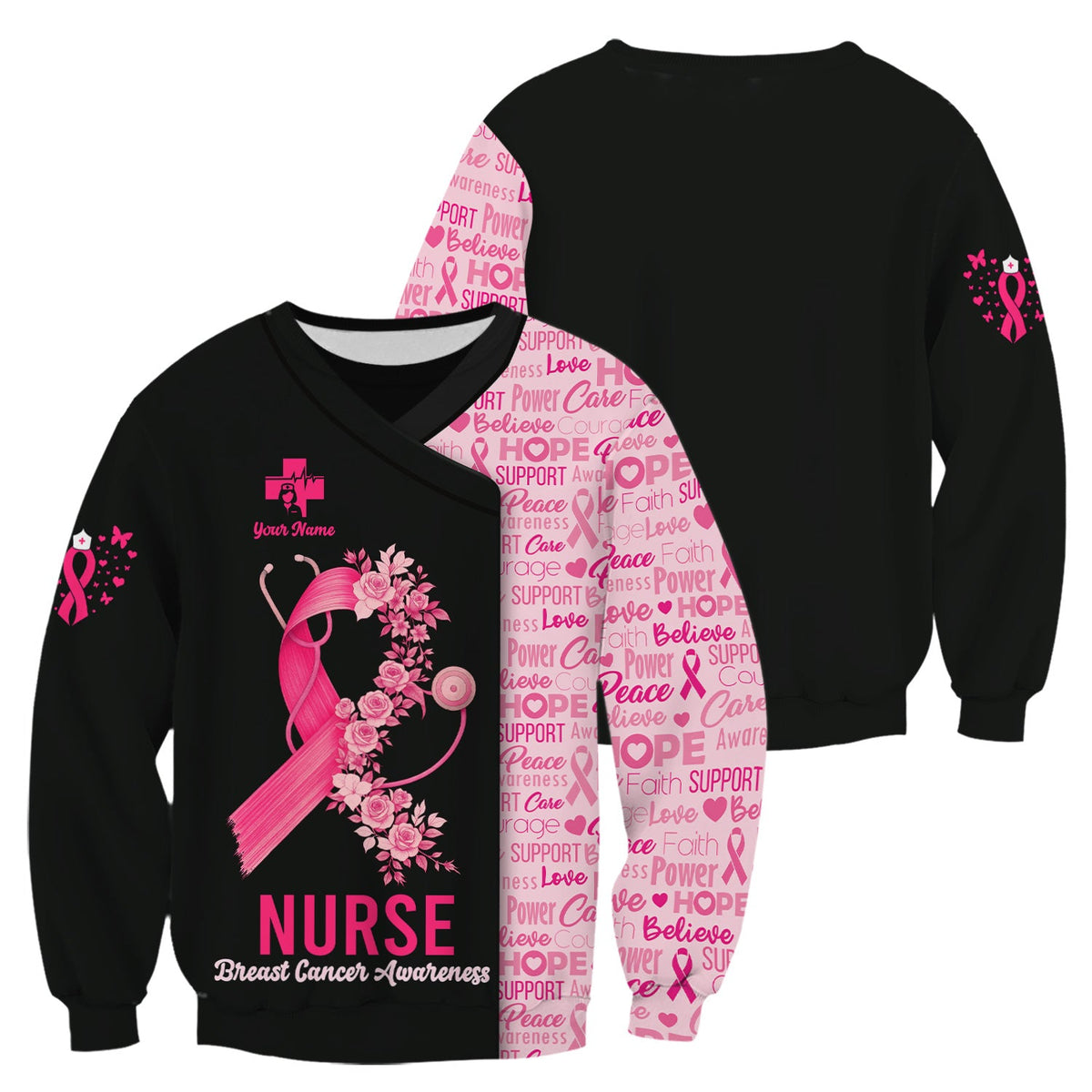 Custom Breast Cancer Awareness Nurse Shirt - Pink Ribbon Christian Faith Graphic Tee - Gift for CNA RN LPN