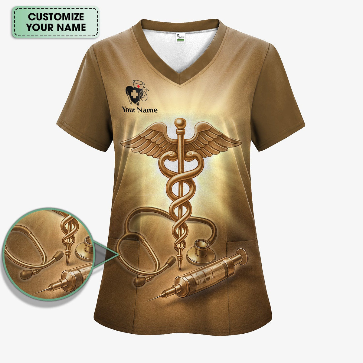 Custom Faith Nurse Scrub Top - Give To My Heart Prayer Graphic - Gift for Christian Nurses RN LPN CNA