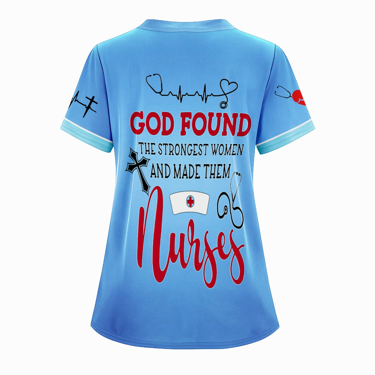 Personalized Christian Nurse Scrub Top - Strongest Women Made Nurses Faith Quote - Gift for Women RN LPN & Healthcare Workers
