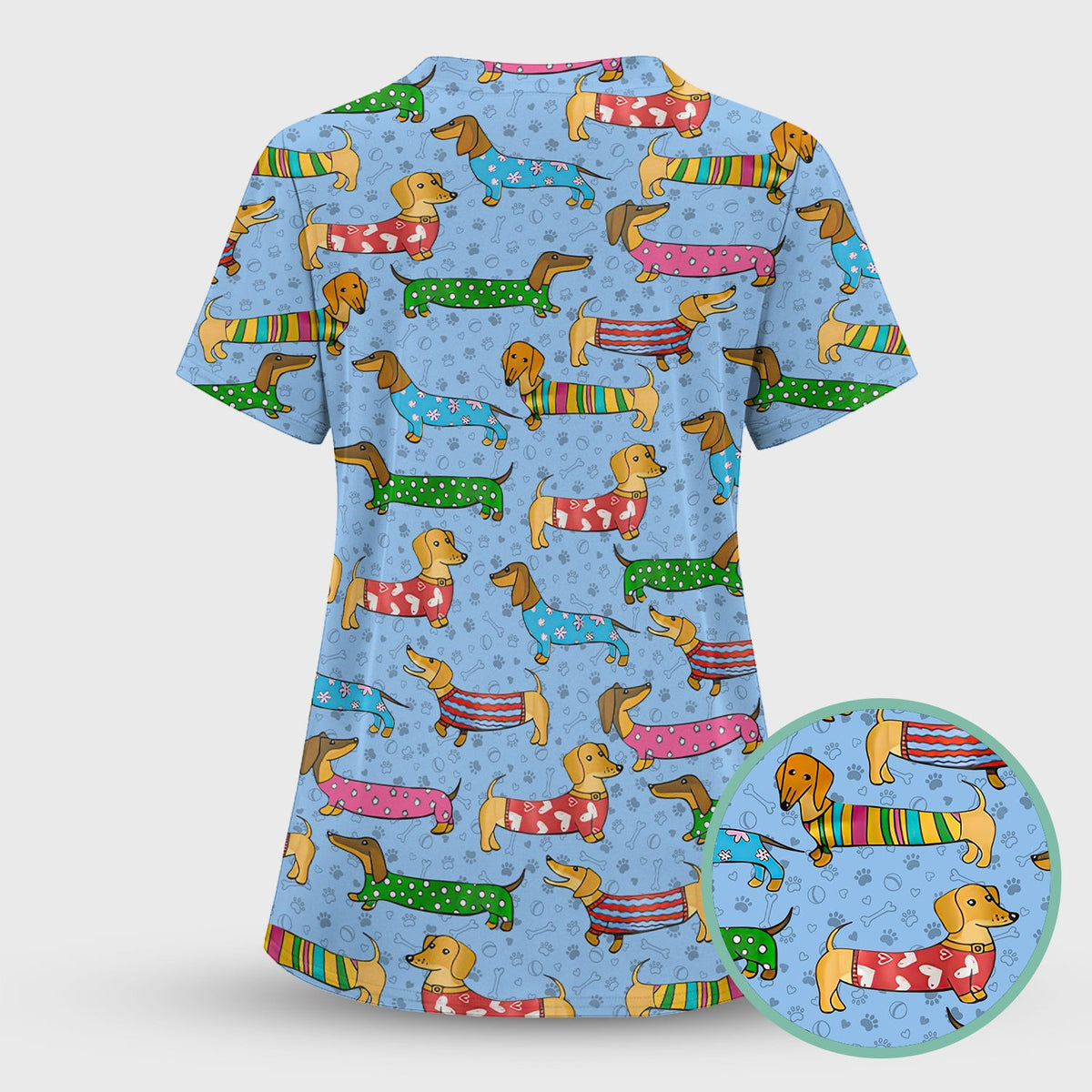 Dachshund Dog Scrub Top - Funny Animal Lover Scrubs For Women - RN LPN CNA Healthcare Workers Gift