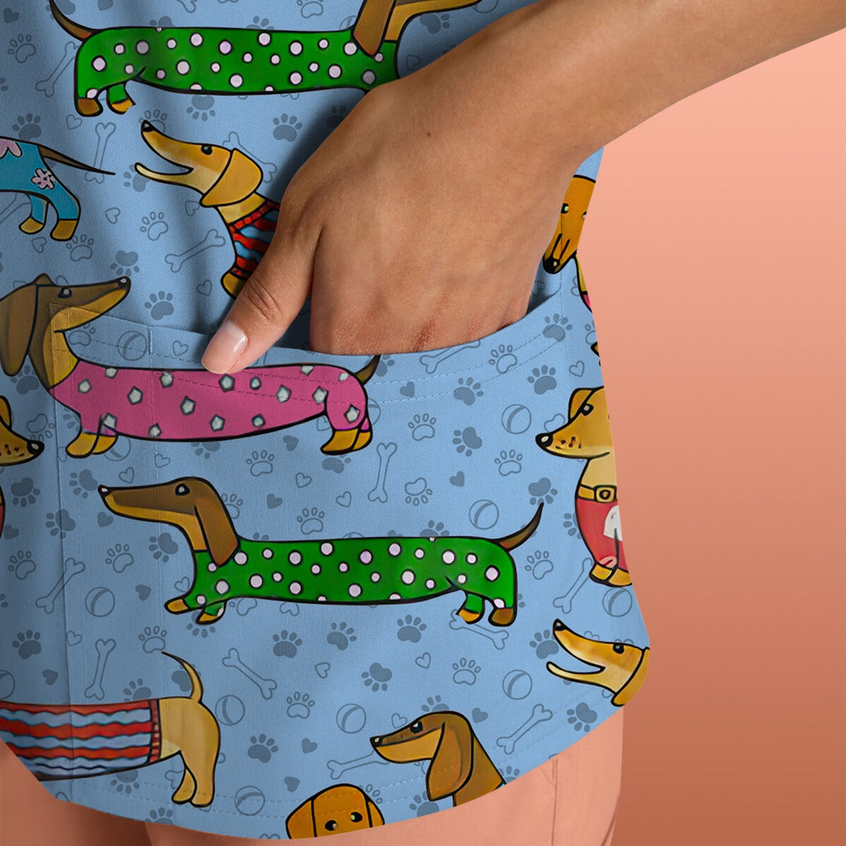 Dachshund Dog Scrub Top - Funny Animal Lover Scrubs For Women - RN LPN CNA Healthcare Workers Gift