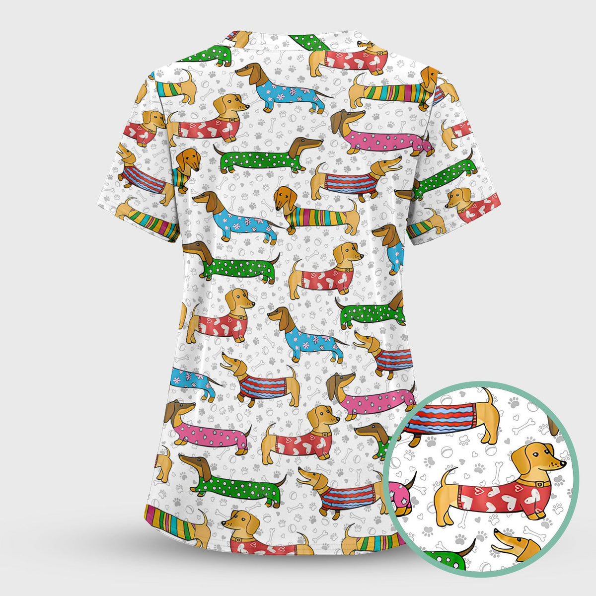 Dachshund Dog Scrub Top - Funny Animal Lover Scrubs For Women - RN LPN CNA Healthcare Workers Gift