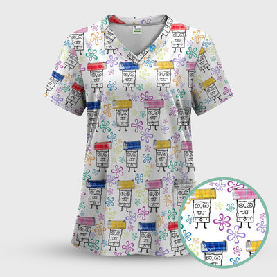 Funny Doodle Bob Energy Drink Nurse Shirt - Cute Cartoon Medical Graphic Tee - Gift for RN MD CNA RT Paramedic Phlebotomist Healthcare