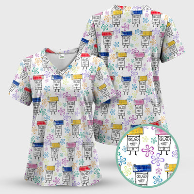 Funny Doodle Bob Energy Drink Nurse Shirt - Cute Cartoon Medical Graphic Tee - Gift for RN MD CNA RT Paramedic Phlebotomist Healthcare