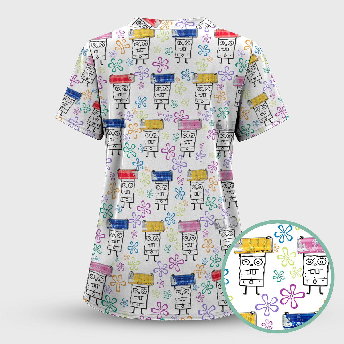 Funny Doodle Bob Energy Drink Nurse Shirt - Cute Cartoon Medical Graphic Tee - Gift for RN MD CNA RT Paramedic Phlebotomist Healthcare