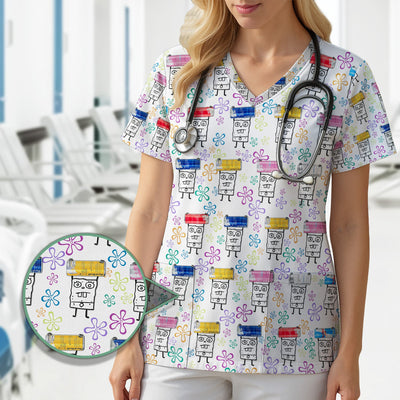Funny Doodle Bob Energy Drink Nurse Shirt - Cute Cartoon Medical Graphic Tee - Gift for RN MD CNA RT Paramedic Phlebotomist Healthcare
