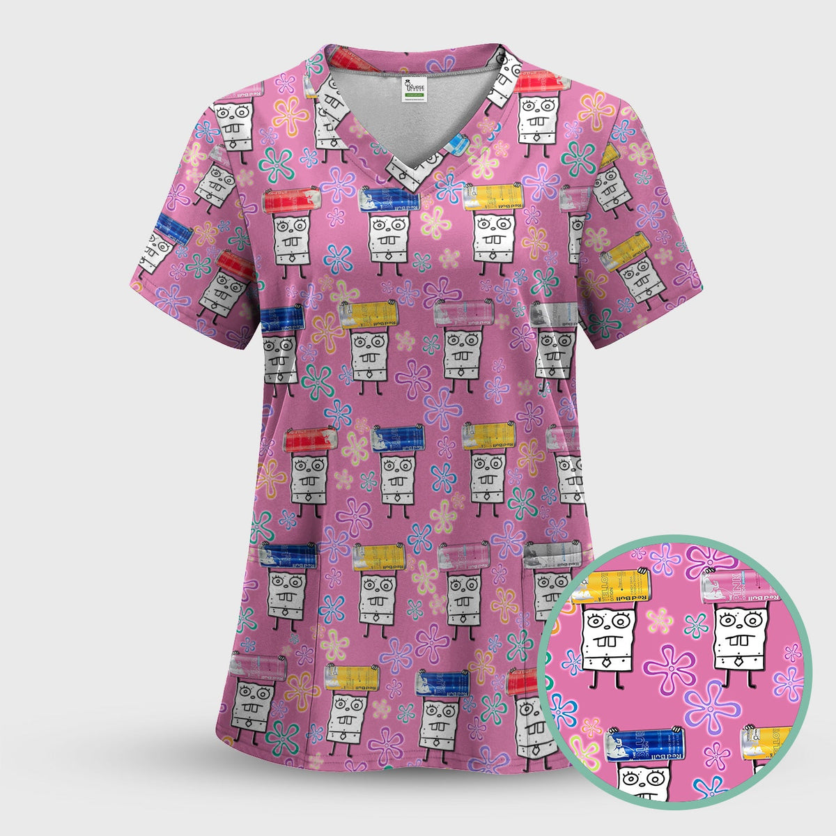 Funny Doodle Bob Energy Drink Nurse Shirt - Cute Cartoon Medical Graphic Tee - Gift for RN MD CNA RT Paramedic Phlebotomist Healthcare