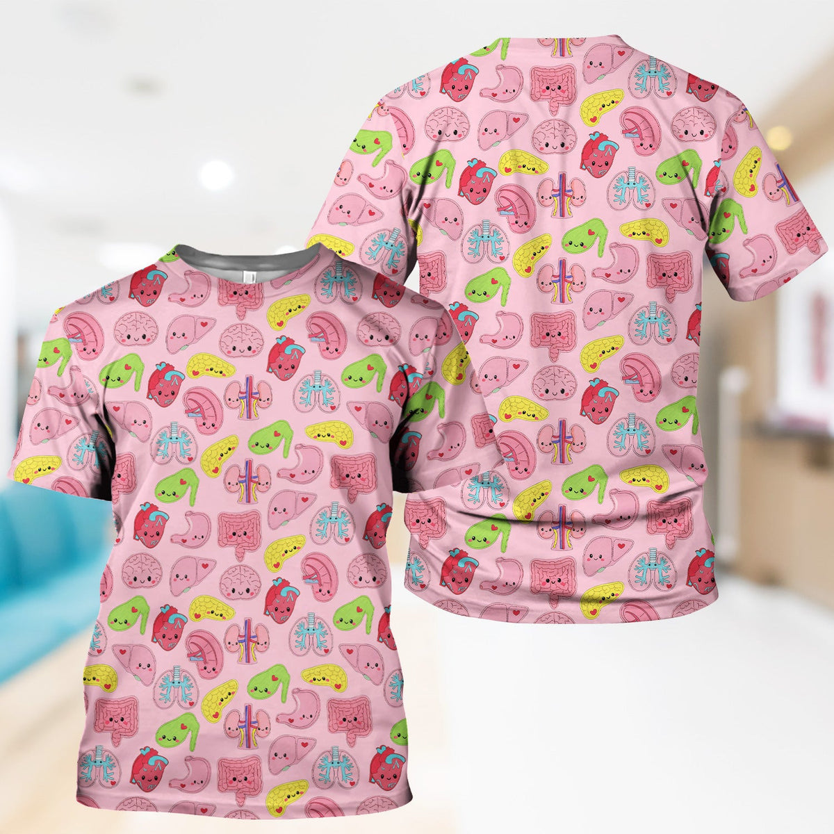 Funny Human Organs Nurse Shirt - Kawaii Brain, Heart & Lungs Graphic Design - Gift for Women RN LPN & Medical Students