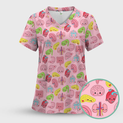 Funny Human Organs Nurse Shirt - Kawaii Brain, Heart & Lungs Graphic Design - Gift for Women RN LPN & Medical Students
