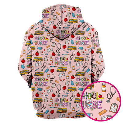 Cute School Nurse Scrub Top - Funny School Bus & Stethoscope Pattern Design - Gift for Women RN LPN
