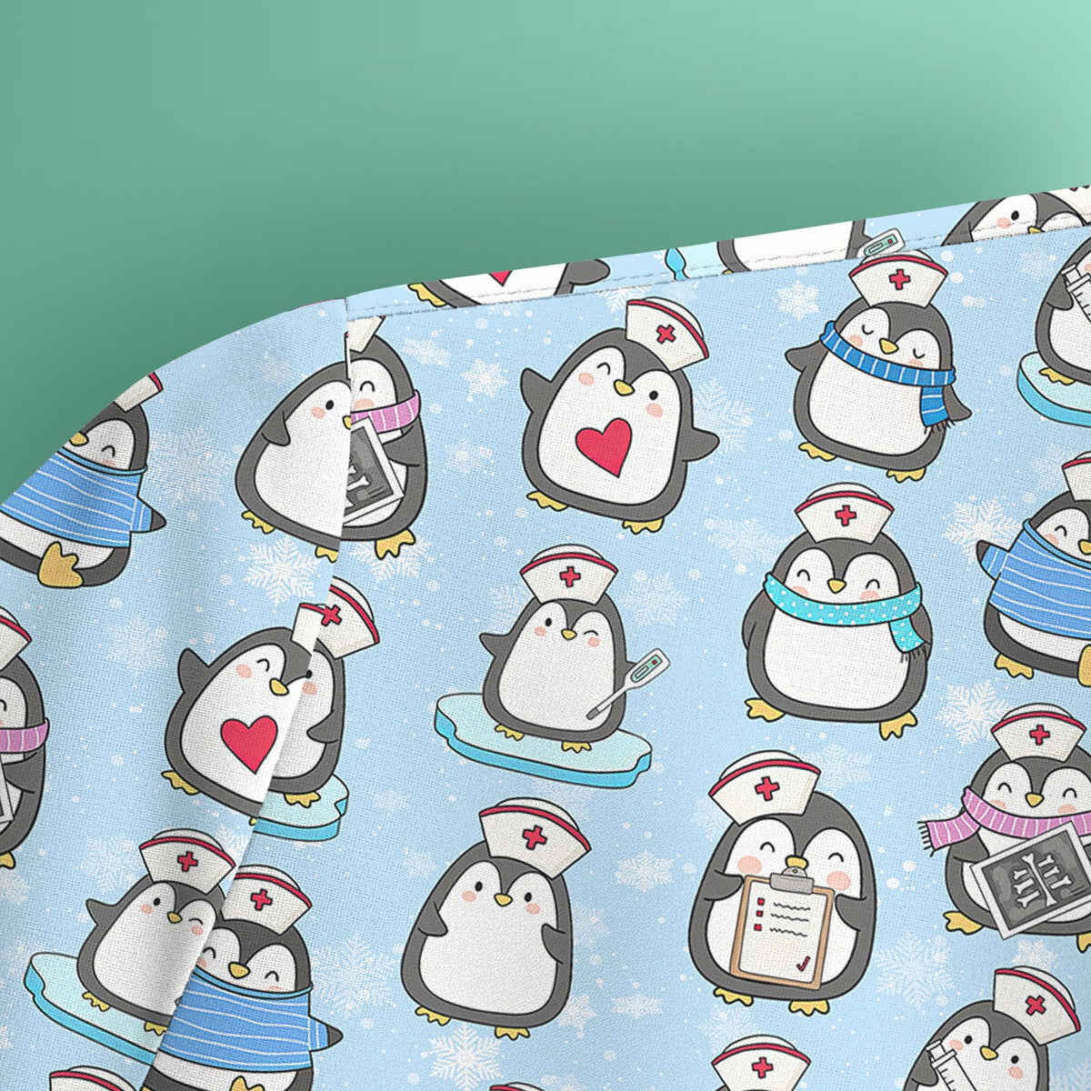 Personalized Cute Penguin Nurse Scrub Top - Funny Winter Animal & Medical Tools Design - Gift for RN LPN CNA