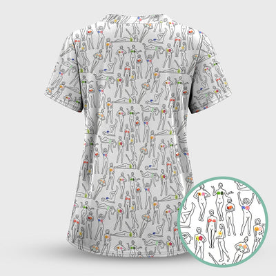 Women's Health Nurse Scrub Top - Flower Boobs & Female Empowerment Graphic - Gift for Women Healthcare Workers RN LPN