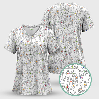 Women's Health Nurse Scrub Top - Flower Boobs & Female Empowerment Graphic - Gift for Women Healthcare Workers RN LPN
