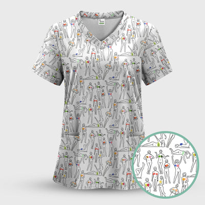 Women's Health Nurse Scrub Top - Flower Boobs & Female Empowerment Graphic - Gift for Women Healthcare Workers RN LPN