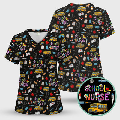 Funny School Nurse Life Scrub - School Nurse Quote & Cute Medical Icons Graphic - Gift for Women RN LPN