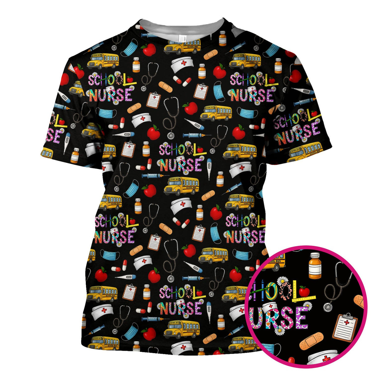 Funny School Nurse Life Scrub - School Nurse Quote & Cute Medical Icons Graphic - Gift for Women RN LPN