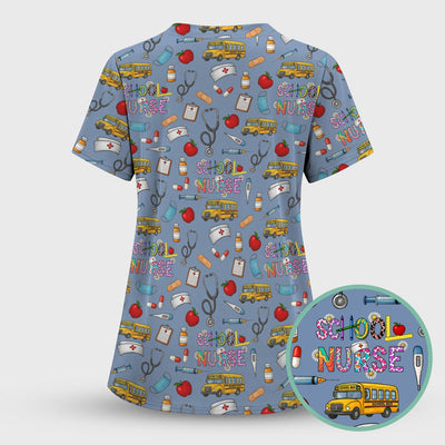 Funny School Nurse Life Scrub - School Nurse Quote & Cute Medical Icons Graphic - Gift for Women RN LPN
