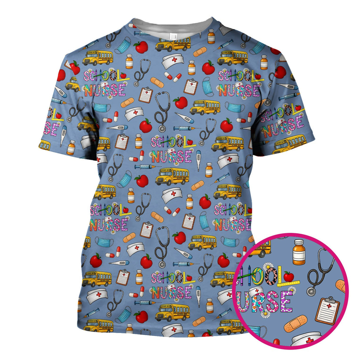 Funny School Nurse Life Scrub - School Nurse Quote & Cute Medical Icons Graphic - Gift for Women RN LPN