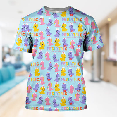 Funny Dinosaur Nurse Shirt - Cute T-Rex with Stethoscope & Medical Kit Graphic Tee - Multiple Color Options Gift for Women PEDS RN LPN