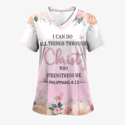 Floral Christian Nurse Scrub - Inspirational Floral Design for Women - Gift for RN LPN CNA Healthcare Staff