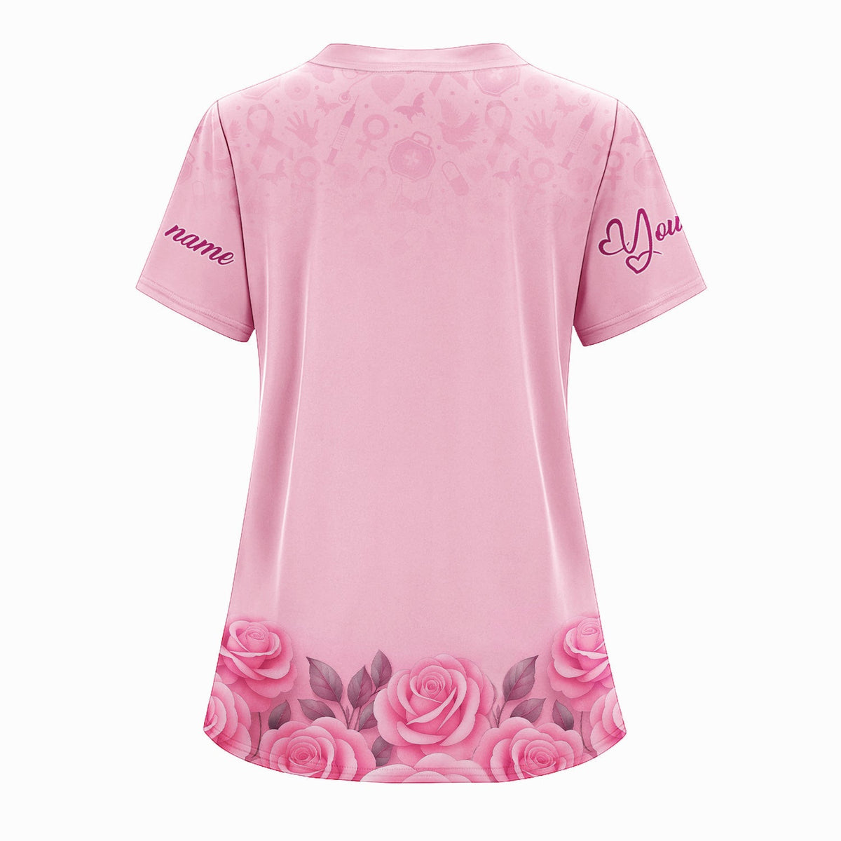 Custom Nurse Breast Cancer Awareness Scrub Top - Pink Boxing Gloves & Rose Floral Design - Gift for RN LPN CNA