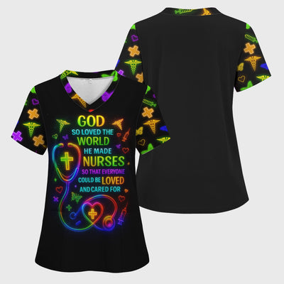 Christian Nurse Faith Scrub Top - God Made Nurses Inspirational Quote Design - Gift for Women RN LPN & Healthcare Workers