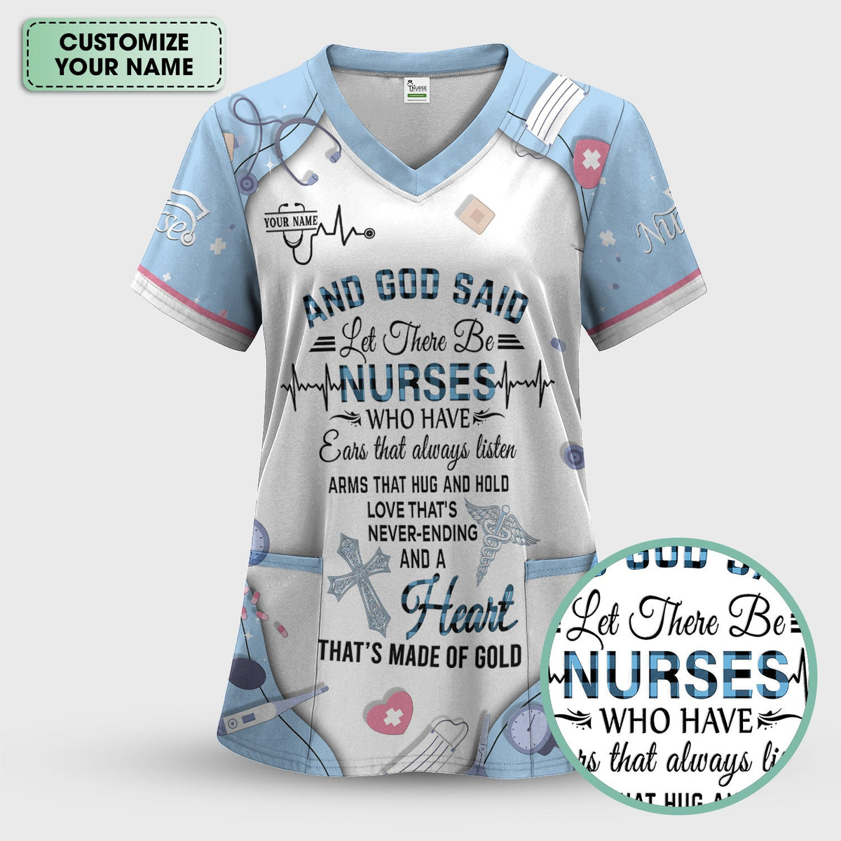 Personalized Nurse Shirt Christian Apparel - And God Said Let There Be Nurses Graphic Tee - Gift for RN LPN CNA
