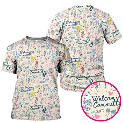 Funny NICU Nurse Tee - Cute Baby Feet & Floral Stork Pattern Graphic - Gift for Women RN LPN