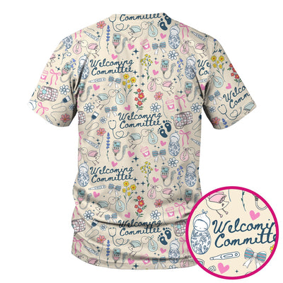 Funny NICU Nurse Tee - Cute Baby Feet & Floral Stork Pattern Graphic - Gift for Women RN LPN