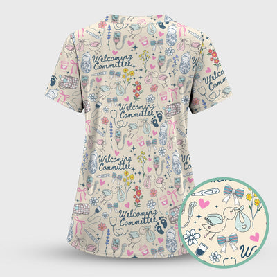 Funny NICU Nurse Tee - Cute Baby Feet & Floral Stork Pattern Graphic - Gift for Women RN LPN