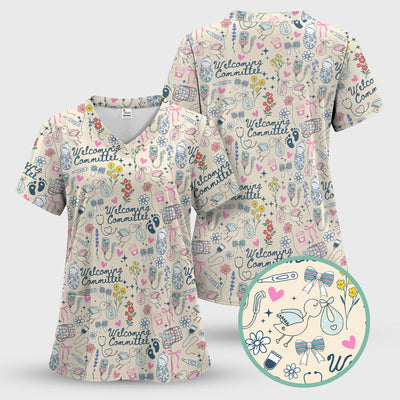 Funny NICU Nurse Tee - Cute Baby Feet & Floral Stork Pattern Graphic - Gift for Women RN LPN