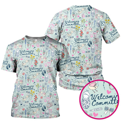 Funny NICU Nurse Tee - Cute Baby Feet & Floral Stork Pattern Graphic - Gift for Women RN LPN