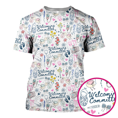 Funny NICU Nurse Tee - Cute Baby Feet & Floral Stork Pattern Graphic - Gift for Women RN LPN