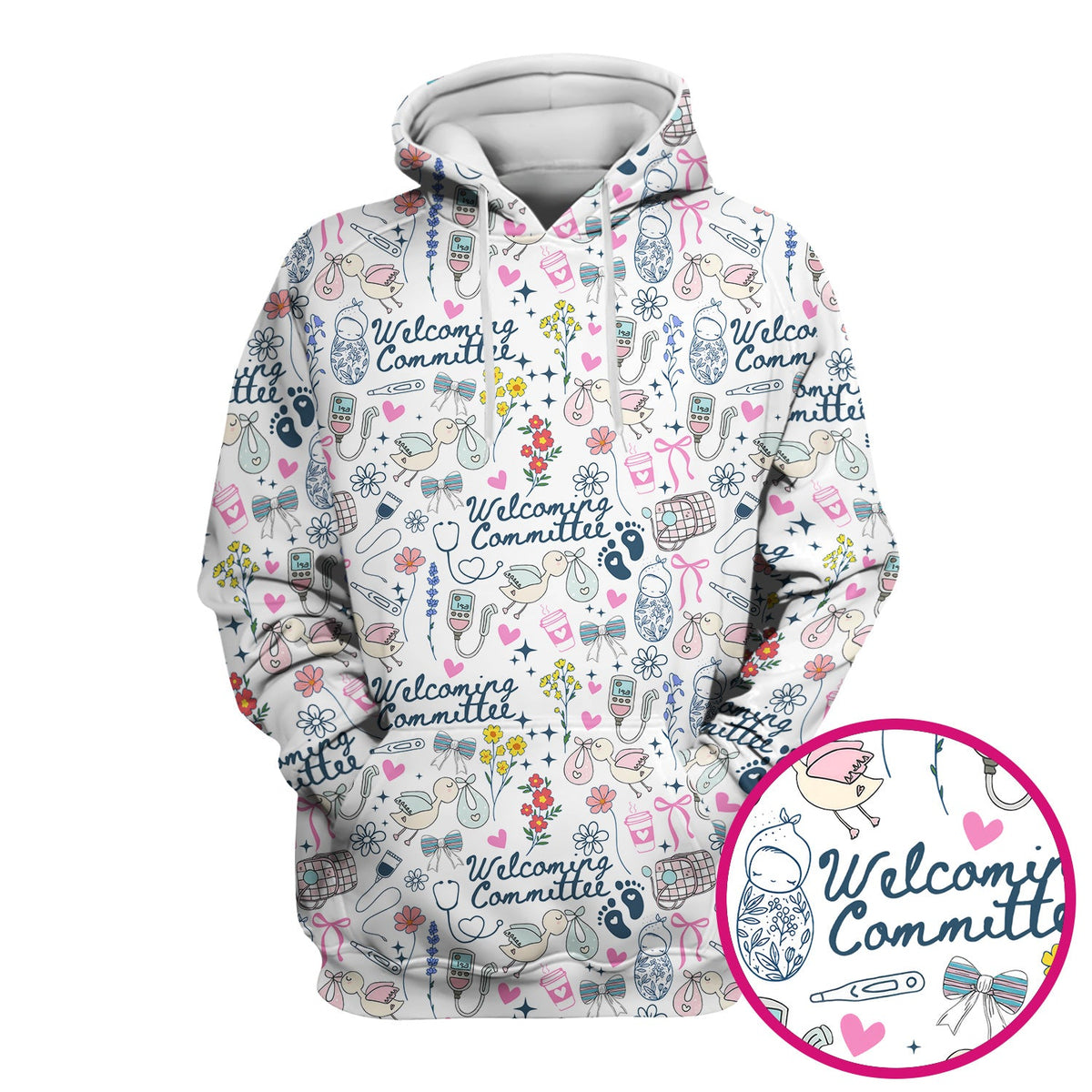 Funny NICU Nurse Tee - Cute Baby Feet & Floral Stork Pattern Graphic - Gift for Women RN LPN