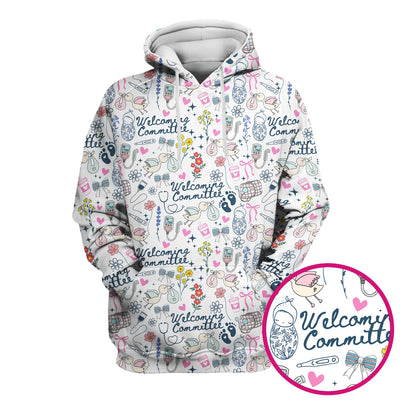 Funny NICU Nurse Tee - Cute Baby Feet & Floral Stork Pattern Graphic - Gift for Women RN LPN