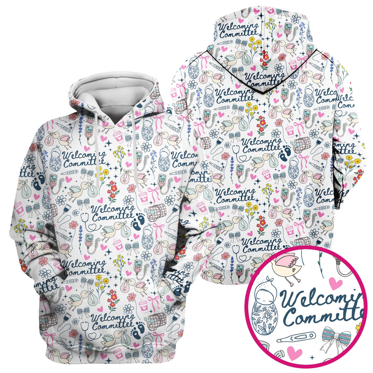 Funny NICU Nurse Tee - Cute Baby Feet & Floral Stork Pattern Graphic - Gift for Women RN LPN