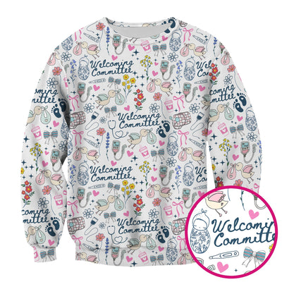 Funny NICU Nurse Tee - Cute Baby Feet & Floral Stork Pattern Graphic - Gift for Women RN LPN