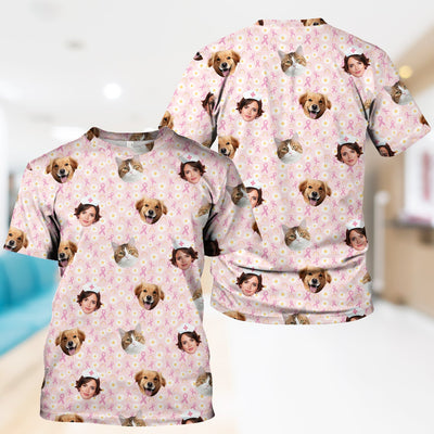 Custom Face Nurse Shirt for Women - Cute Breast Cancer Awareness Graphic Tee - Gift for RN LPN CNA