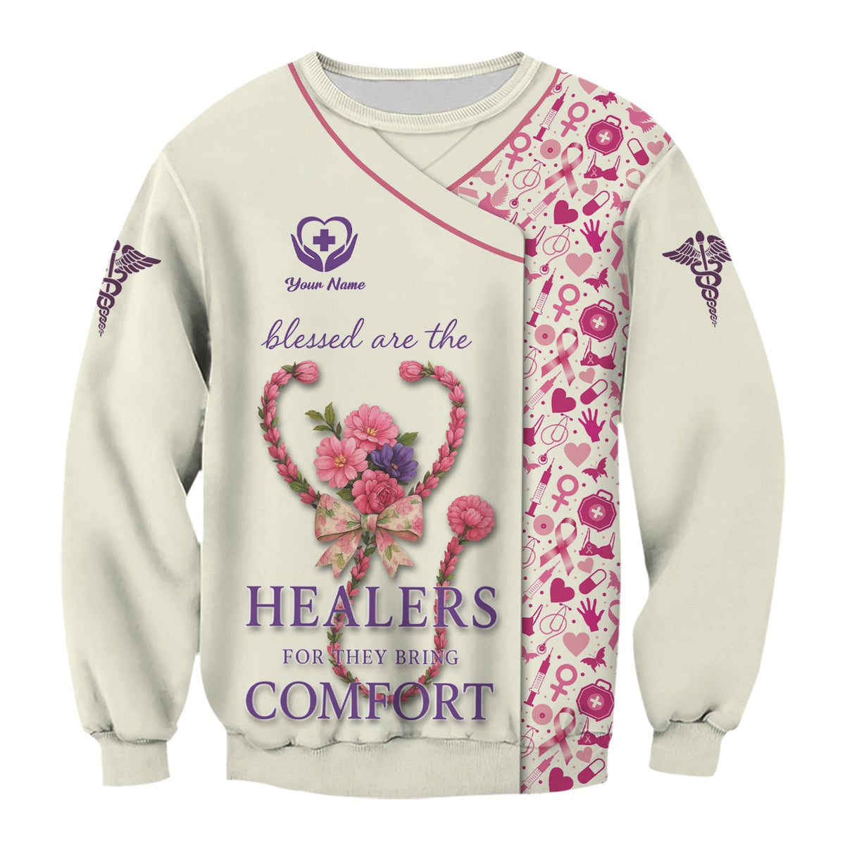 Custom Breast Cancer Awareness Nurse Shirt - Blessed Healers Comfort Quote - Gift for RN LPN CNA