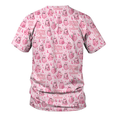 Funny Breast Cancer Awareness Scrub Top - We Wear Pink In October & Ghost Nurse Design - Gift for RN LPN CNA