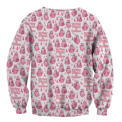Funny Breast Cancer Awareness Scrub Top - We Wear Pink In October & Ghost Nurse Design - Gift for RN LPN CNA