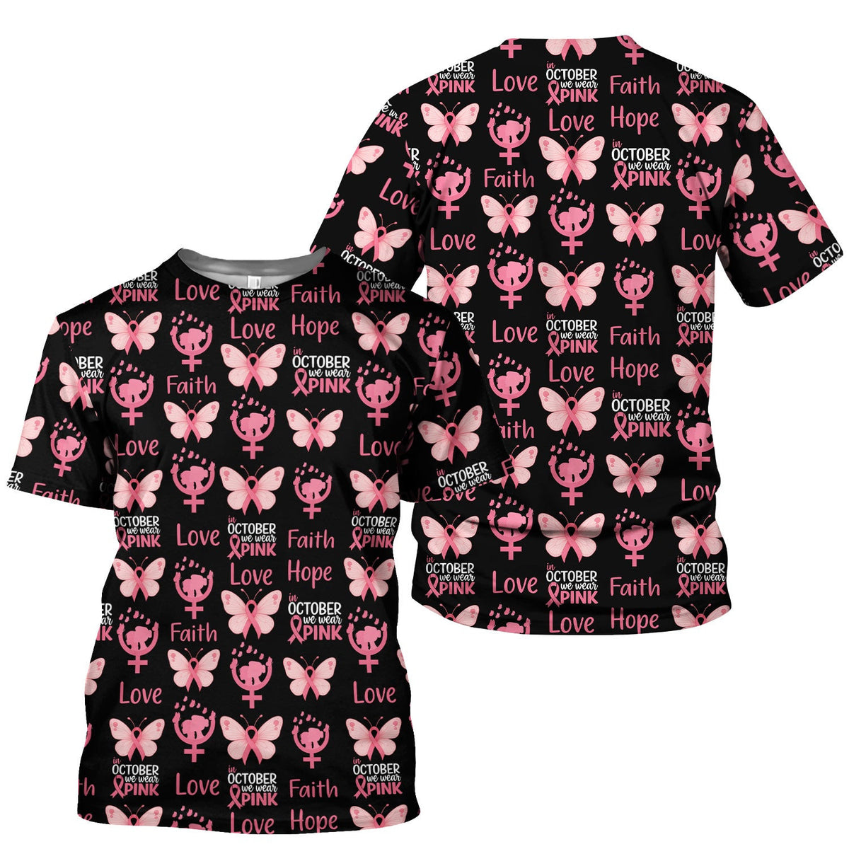 Breast Cancer Warrior Shirt - Faith Hope Love & Pink Ribbon Butterfly Design - October Gift for RN LPN CNA