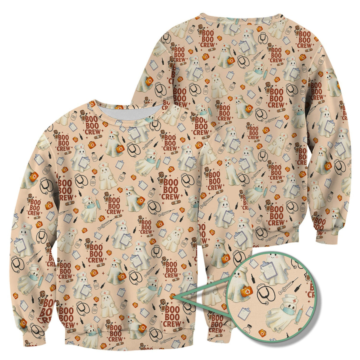 Cute Halloween Nurse Scrub Boo Boo Crew - Funny Ghost Medical Top for Women - Gift for RN LPN CNA