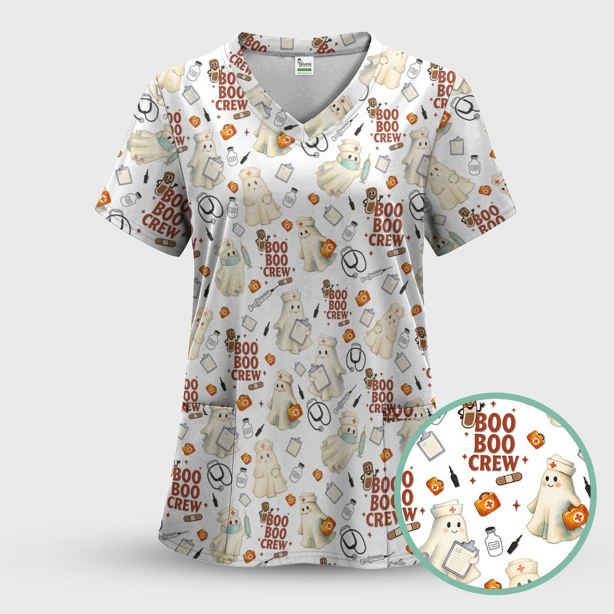Cute Halloween Nurse Scrub Boo Boo Crew - Funny Ghost Medical Top for Women - Gift for RN LPN CNA